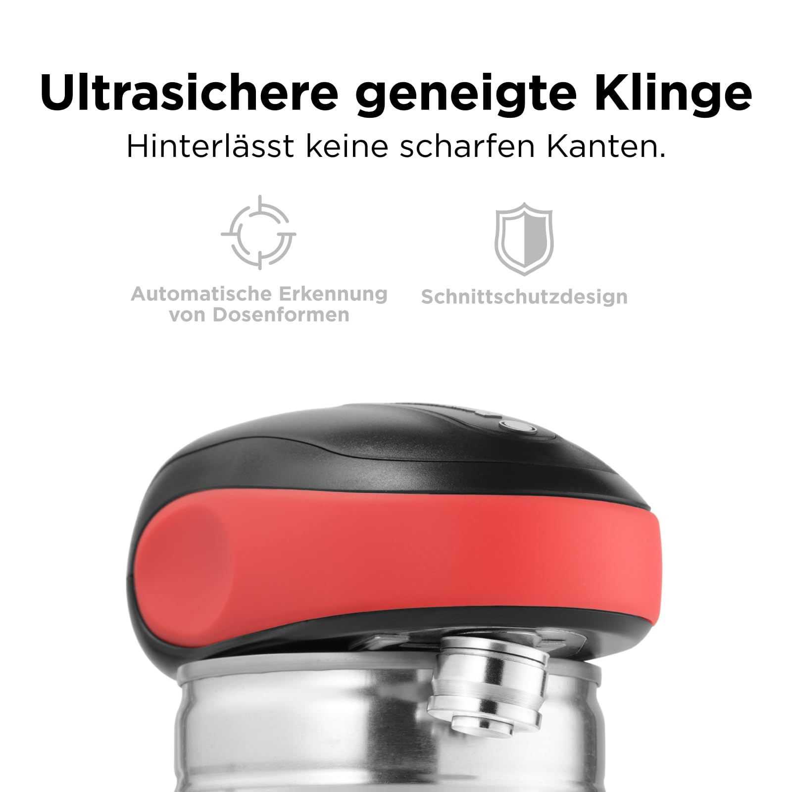 Kitchen Mama One-To-Go Elektrischer Dosenöffner – Dosenöffnen mit einem Tastendruck (Auto-Stopp), Dosenöffner ohne scharfen Kanten, mit praktischem Deckelentferner, batteriebetrieben (Rot)