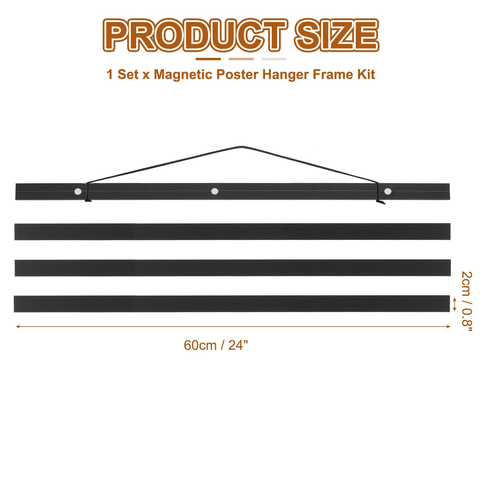 PATIKIL 1 Set Magnetic Poster Hanger Frame 24 Inch Wooden Magnet Picture Hangers Frames Wide Hanging Kit for Photos Pictures - Image 2