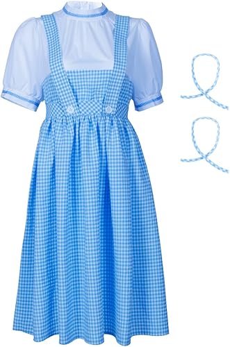 LVLING Oz Dorothy - Disfraz de Dorothy azul a cuadros con lazos para el cabello
