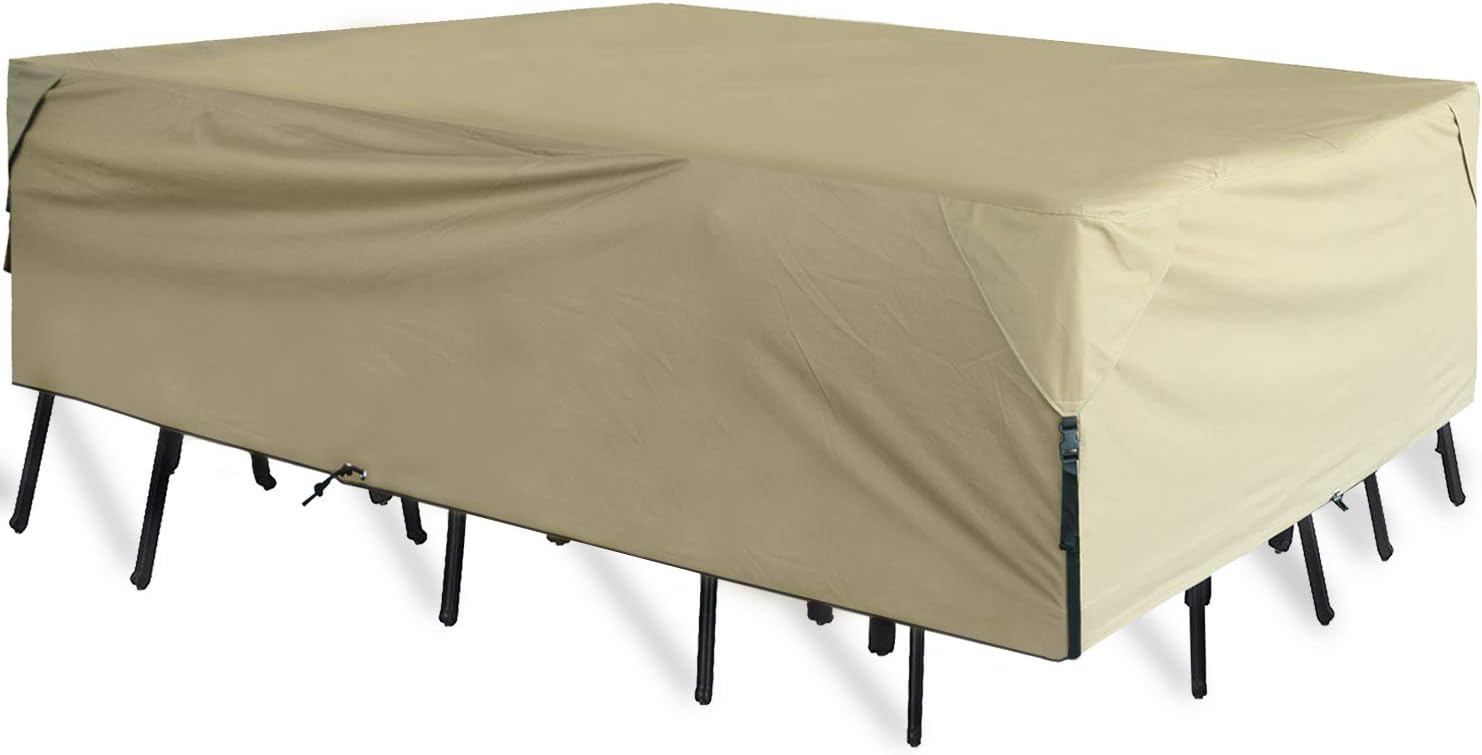 Leader Accessories 600D PVC Tough Canvas 100% Waterproof Square/Round Patio Table & Chair Set Cover (90"(L) x68(W) x30(H), Brown)