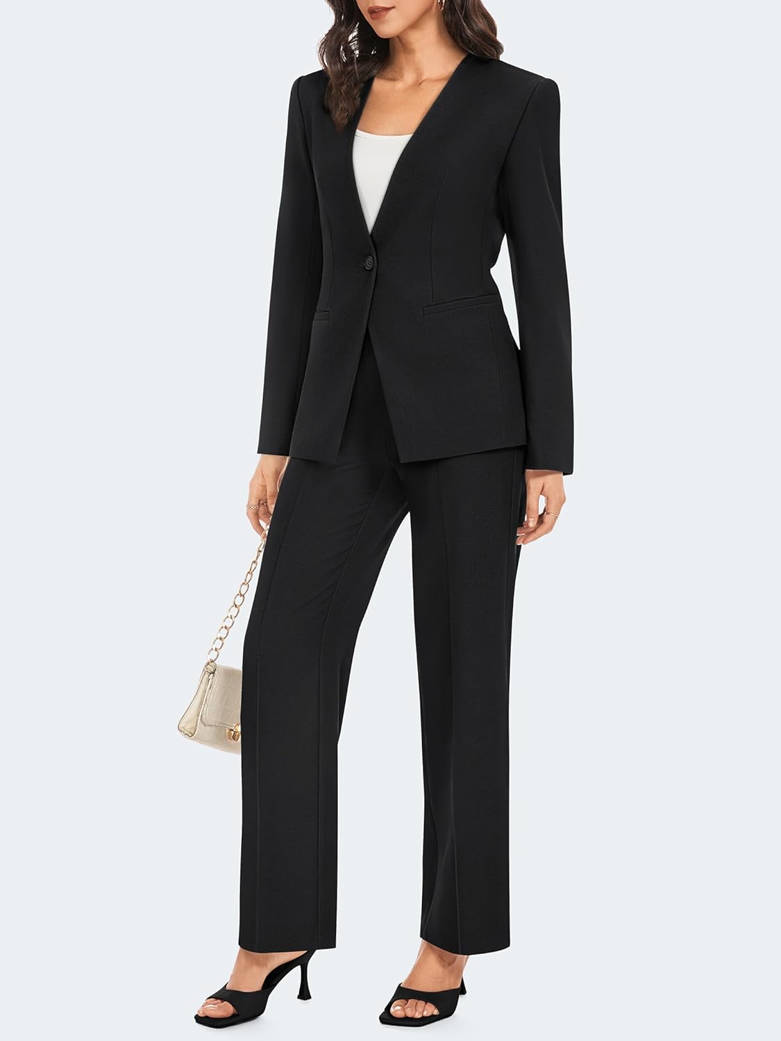 Casly Lamiit Womens 2 Piece Blazer Set Business Casual Outfits Trendy Dressy Matching Wide Leg Pant Suit Fall Winter Office Work Clothes Black L - Image 3