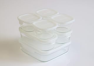 Iwaki PS-PRN-7W Pack & Microwave Heat Resistant Glass Storage Container, Square, 7-Piece Set, White, 6.8 fl oz (200 ml) x 4, 16.9 fl oz (500 ml) x 2, 47.2 fl oz (1,200 ml) x 1