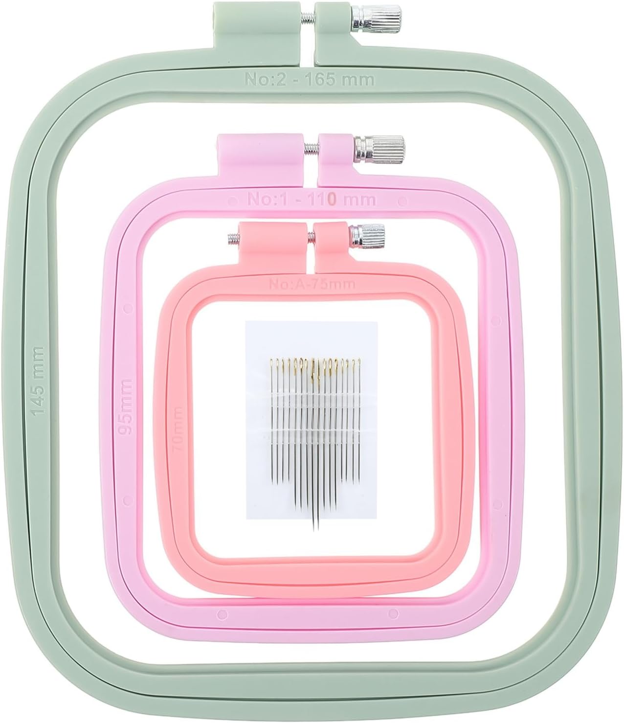 3 Pieces ABS Embroidery Hoop Rectangle Square Embroidery Frame Cross Stitch Hoop Sewing Tool for Art Craft Handy Sewing (Multicolor),with Gold Eye Embroidery Needles,LAMXD Embroidery Hoop
