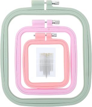 3 Pieces ABS Embroidery Hoop Rectangle Square Embroidery Frame Cross Stitch Hoop Sewing Tool for Art Craft Handy Sewing Multicolor,with Gold Eye Embroidery Needles,LAMXD Embroidery Hoop
