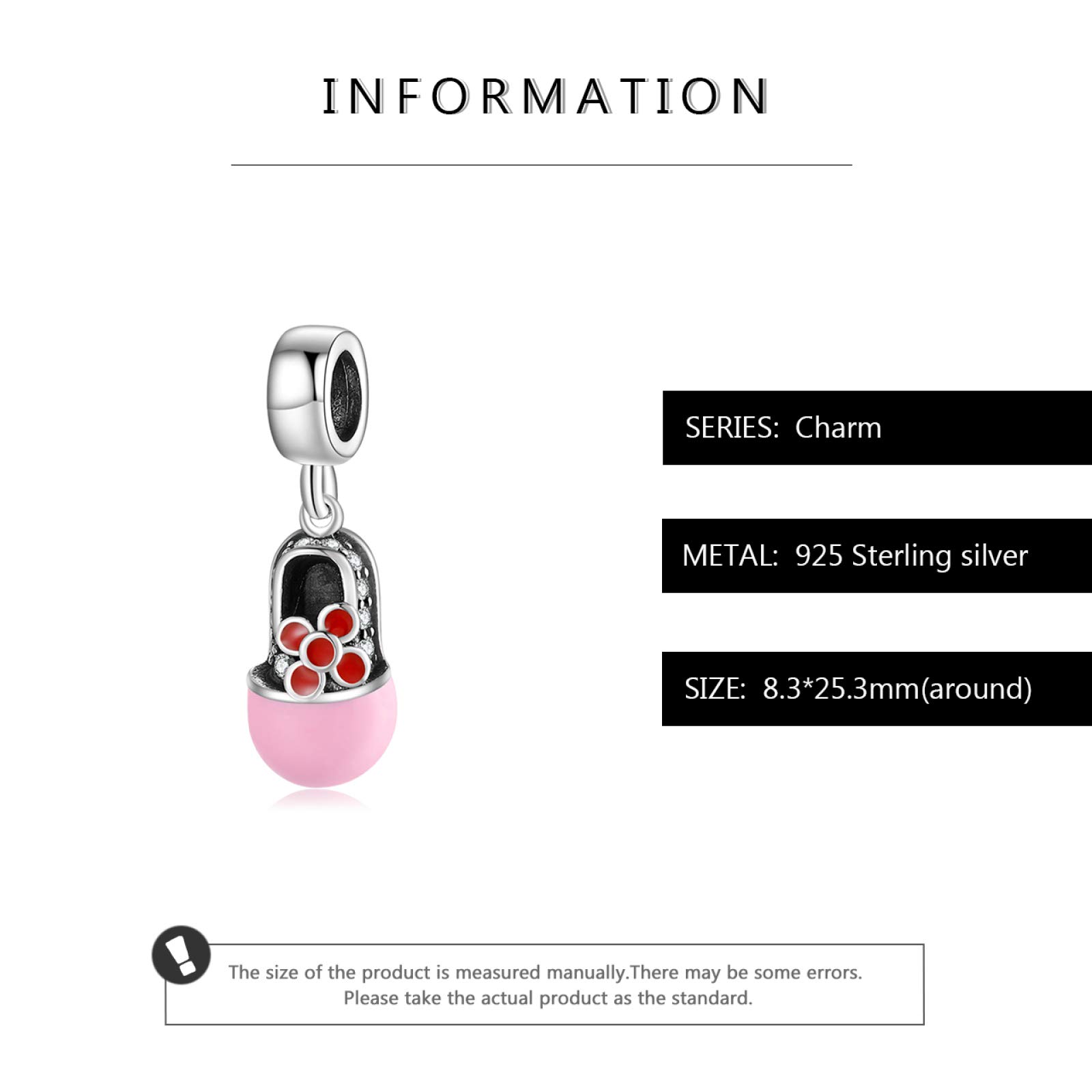 LYGBAOFUL 925 Sterling Silber Anhänger Perlen Mädchen Schuhe Rote Blumen Perlen Passend für Charm-Armbänder Feine Schmuckherstellung