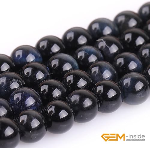 Miniatura 575 de GEM-Inside - Cuentas sueltas de piedra de lava negra natural de 0.315 in para hacer joyas, 15 pulgadas Cordierita de grado A