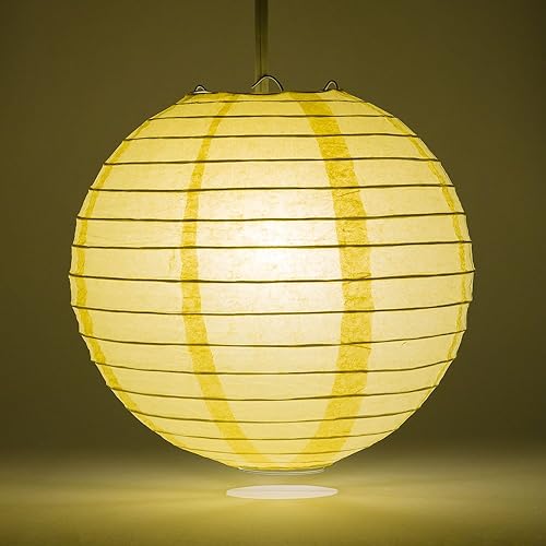Miniatura 2 de Luna Bazaar Farol de papel decorativo – (individual, 10 pulgadas, amarillo, paralelo acanalado), linterna de papel redonda, ideal para decoración de