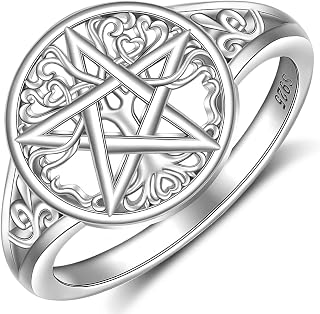 Pentagram Ring Pentacle Ring Tree of Life Rings for Women Sterling Silver Family Tree Pagan Wiccan Witch Protection Jewelry Halloween Christmas Gifts