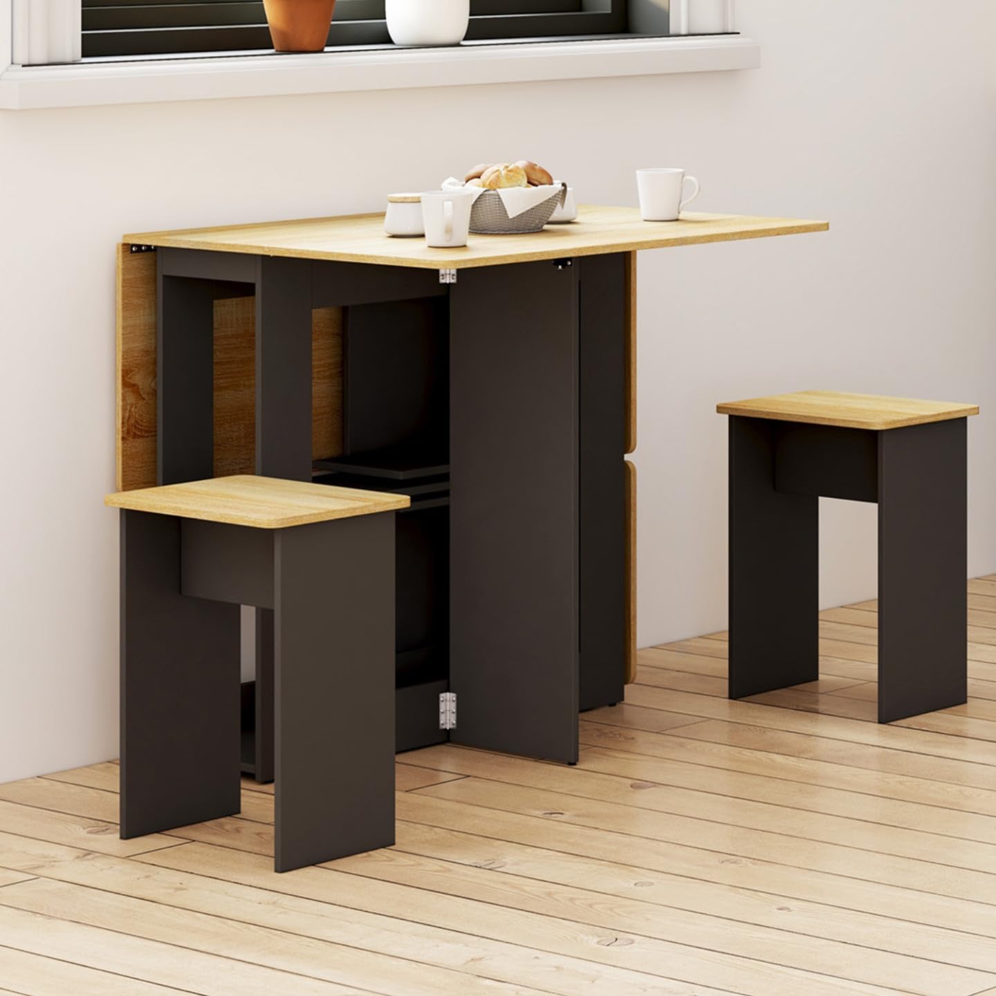 IDMarket - Ensemble Table Console Pliable EDI 2-4 Personnes et 4 tabourets