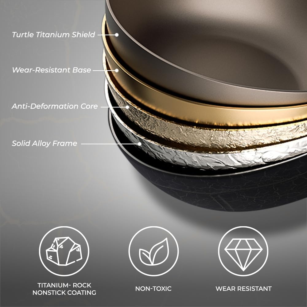 Bionic Turtle Design Nonstick Titanium Frying Pan (2.5 qt, 10.3"), Non Toxic,PFAS & PFOA Free, Dishwasher Safe, Compatible with All Stovetops, Durable Cookware for Home Cooking