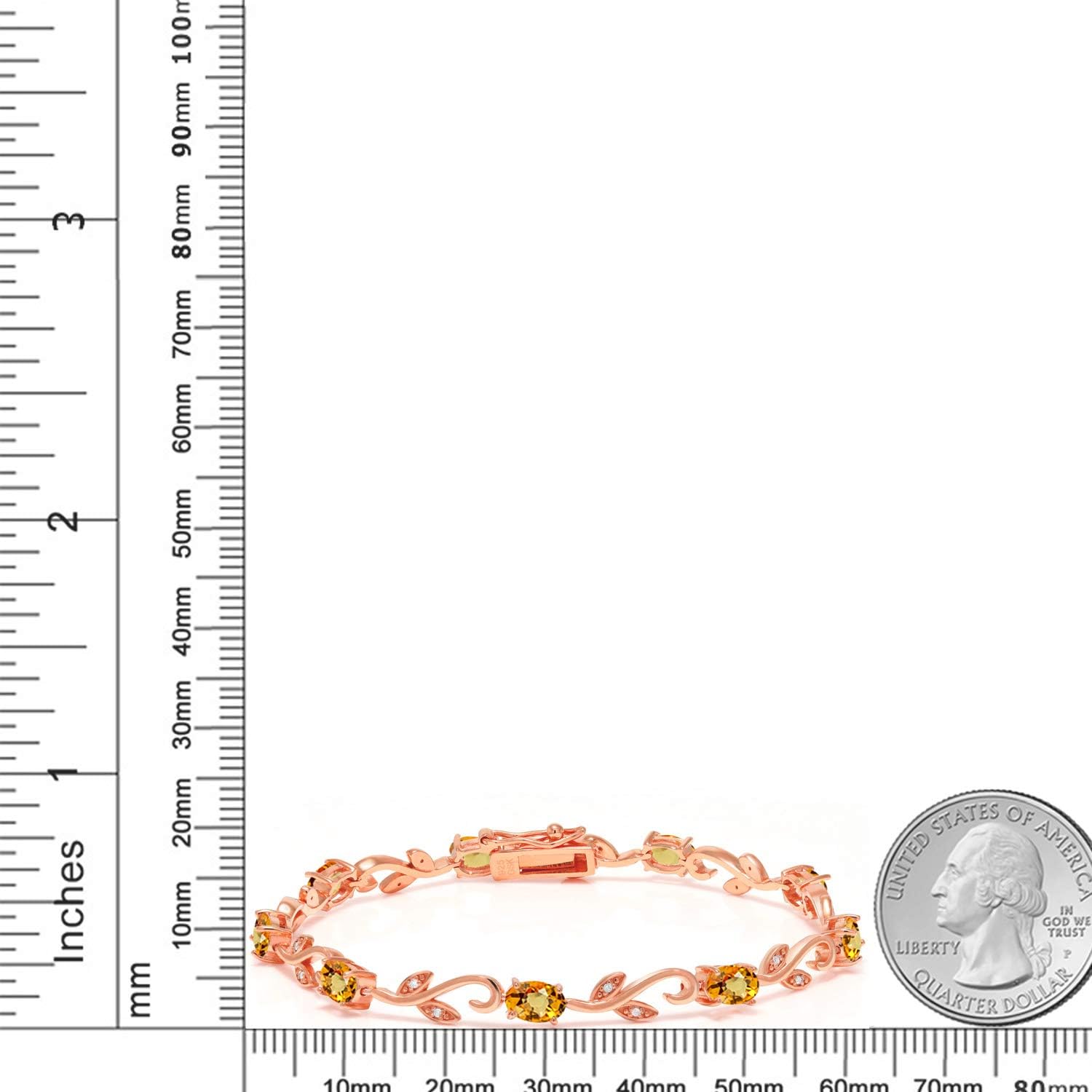 Gem Stone King 5.66 Ct Oval Yellow Sapphire White Diamond 18K Rose Gold Plated Silver Bracelet For Women - Image 3
