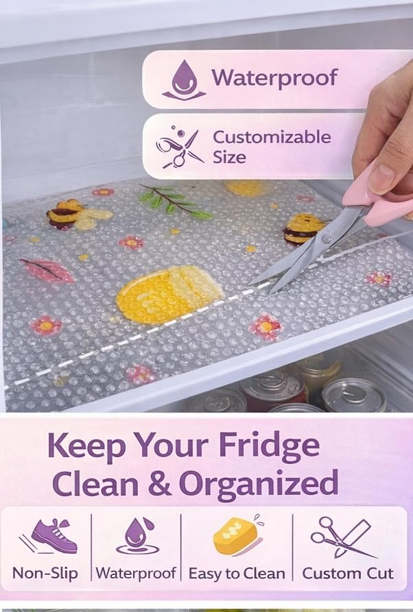 Honey Bee Printed Transparent Drawer & Shelf Liner Roll 45x500 Cm | Anti-Slip Waterproof Kitchen Cabinet Mat | Multipurpose Fridge, Table & Wardrobe Protector Sheet 4