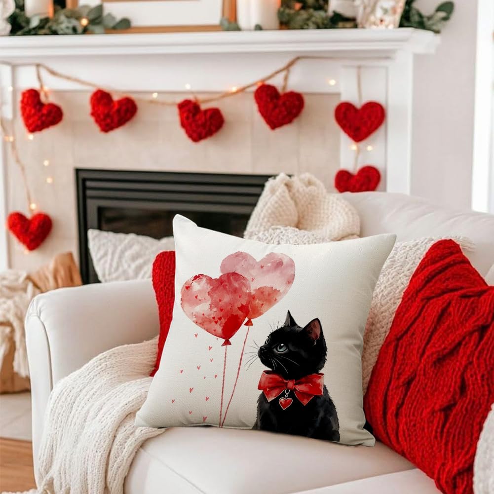 RABUSOFA Valentine Pillow Covers 18x18 Heart Cat Cute Party Decoration image 2