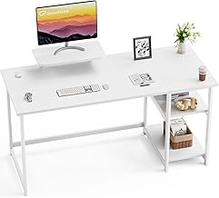 GreenForest Computer Desk with Reversible Storage Shelves, Space Saving Office Table and Small Study Table for Easy Assembly, Pure White