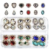❤【24Pcs 12 Pair exquisite Retro Golden Nail charms】You will get 24pcs shiny Retro nail charms heart nail art studs in 12 different design, 1 pair every desgin, giving you different nail designs every time. Stored in a transparent white box, enough qu...
