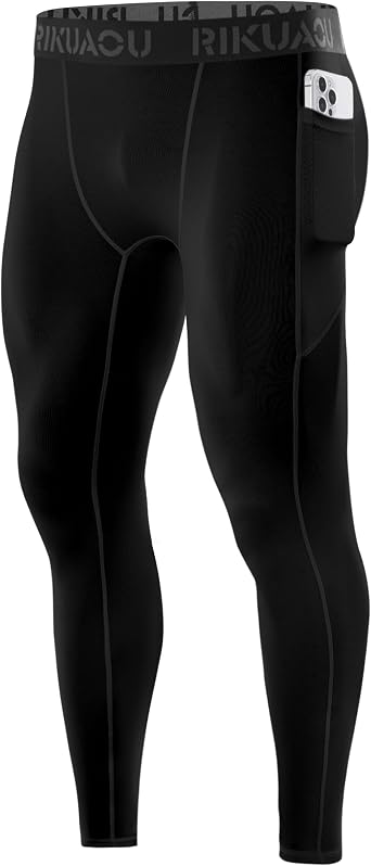 Mens Compression Pants Running Leggings Athletic Base Layer Workout Tights with Pockets for Sports Basketball