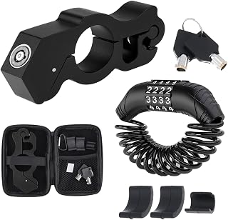 Windance Heavy Duty Motorcycle Anti Theft Kit, Handlebar Brake Lock + Combination Helmet Lock with Storage Bag for Motorbike ATV Moped Scooter (Black+Black)