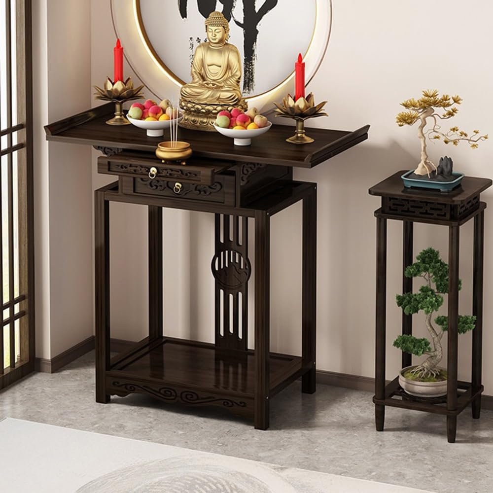 Tavola d'altare Cinese Mobile da Altare Orientale for la casa, consolle in Legno | con cassetto e ripiano inferiore(Grande)