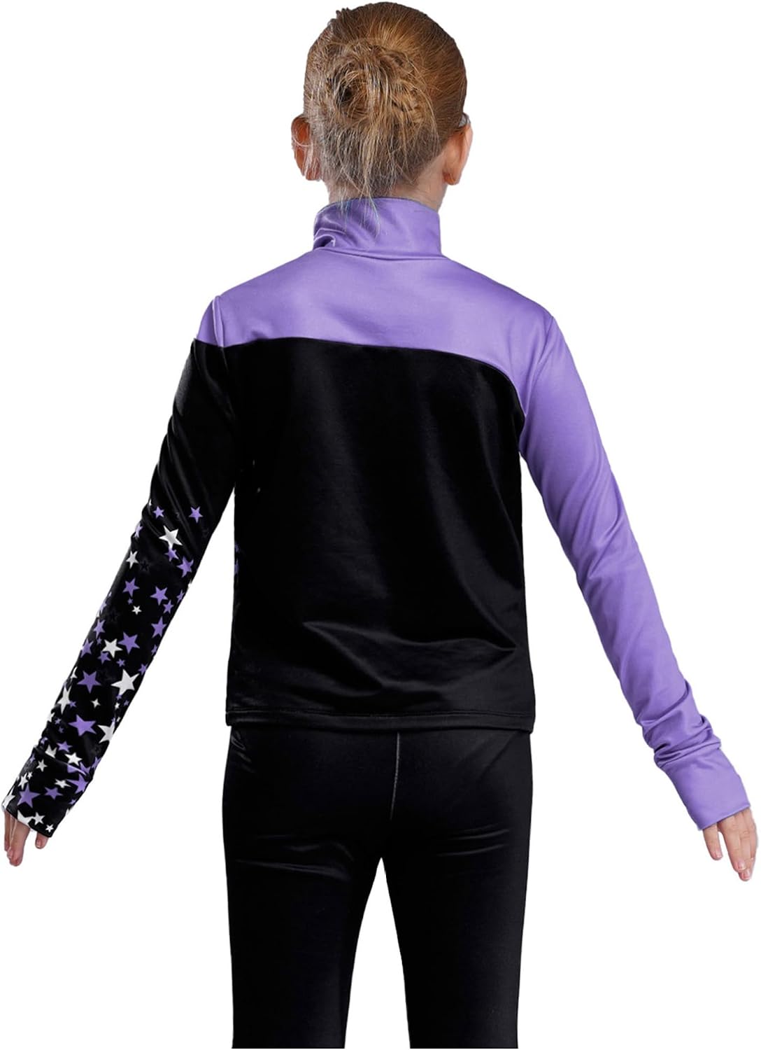 Kids Girls Long Sleeve Color Block Zipper Sweatshirt Figure Skating Jacket Gymnastics Competition Coat