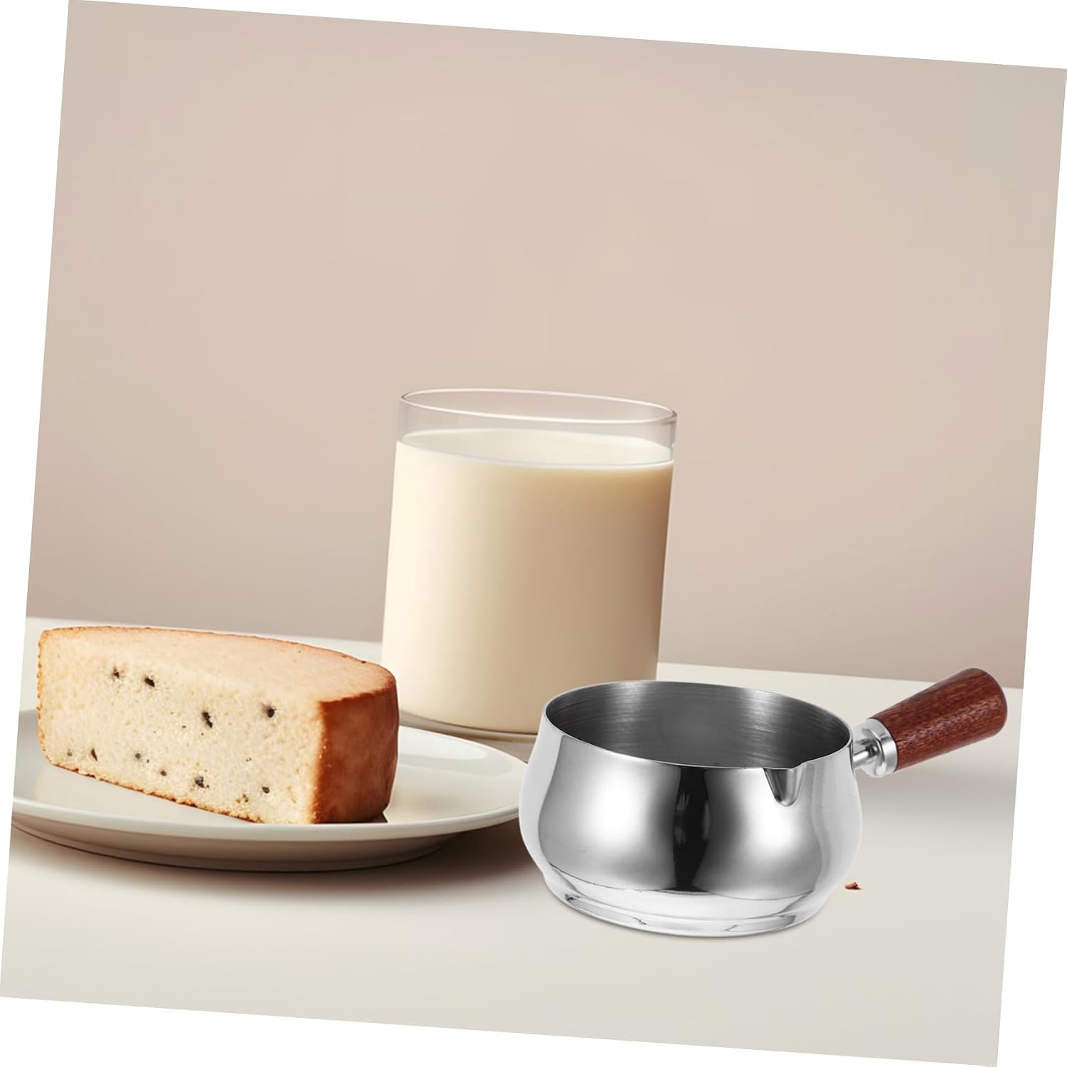 Small Stainless Steel Saucepan Pot Condiment Cup Wooden Handle Place Pot