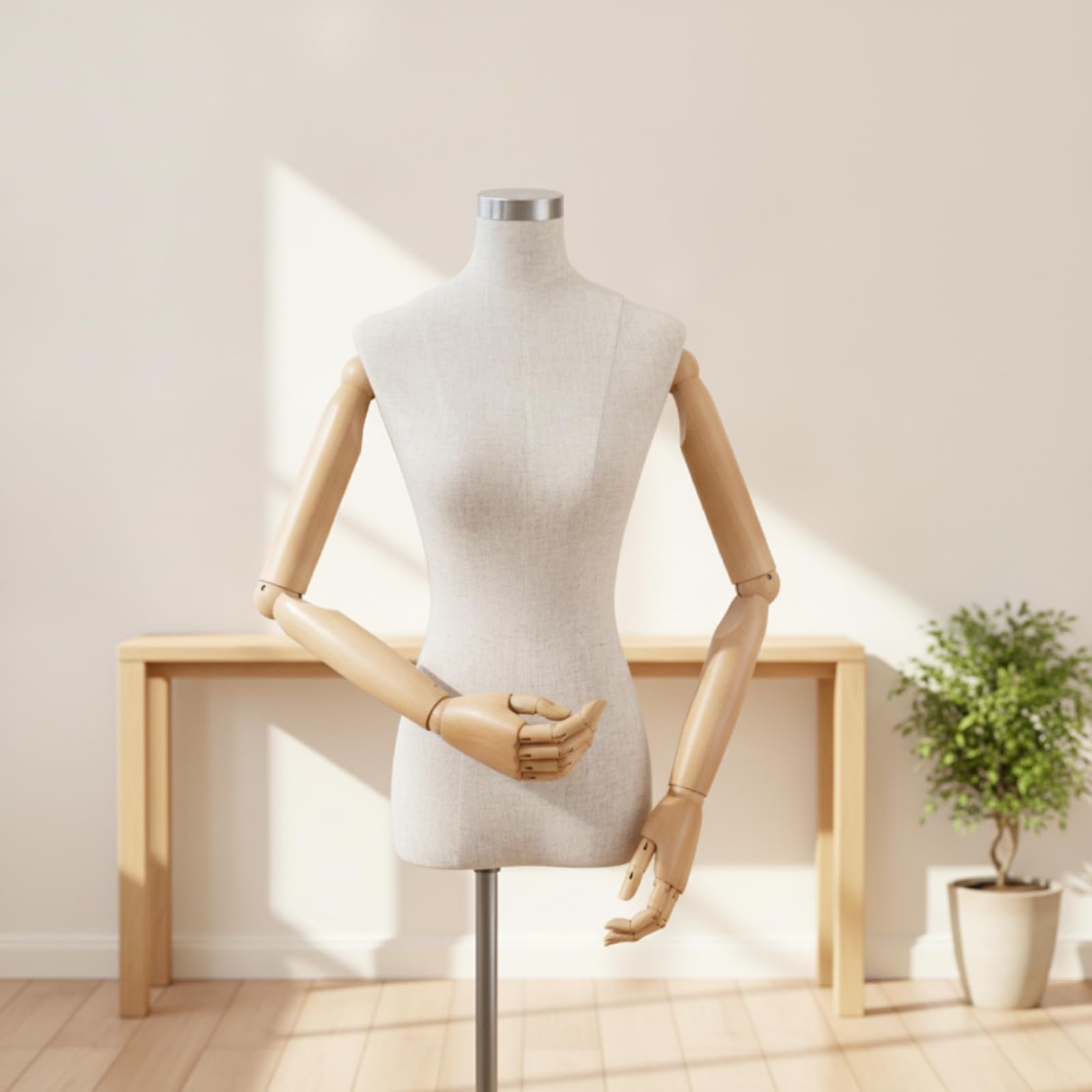 Schaufensterpuppe mit Holzarmen Stoffbezogen Schneiderbüste mit Armen Leicht Schaufensterpuppe Armen für Stylisten, Atelier