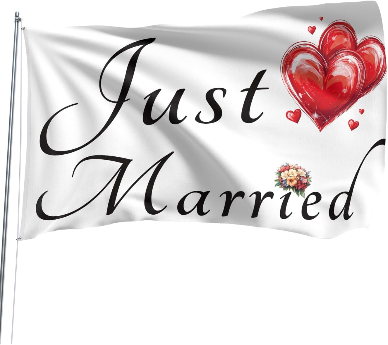 Just Married Flag Banner Outdoor Indoor Decoration Flag 3x5 FT Double Stitched Polyester with Brass Grommets (White) - Image 7