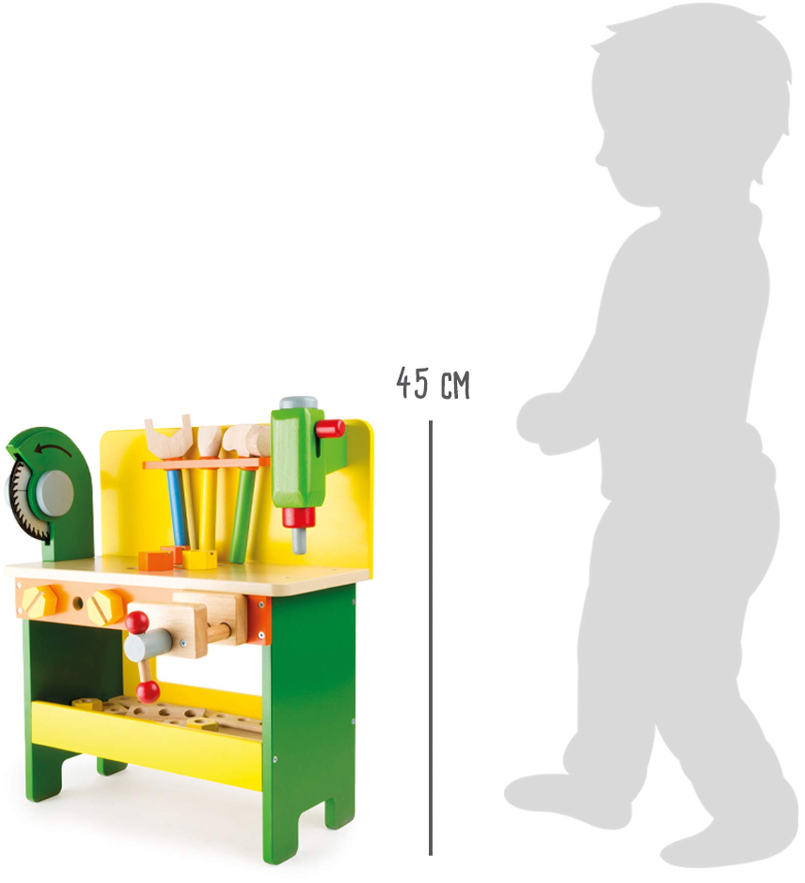 Small Foot 1538 Etabli "Christian" en bois, jouets en bois avec vis, écrous et planches perforées, à partir de 3 ans