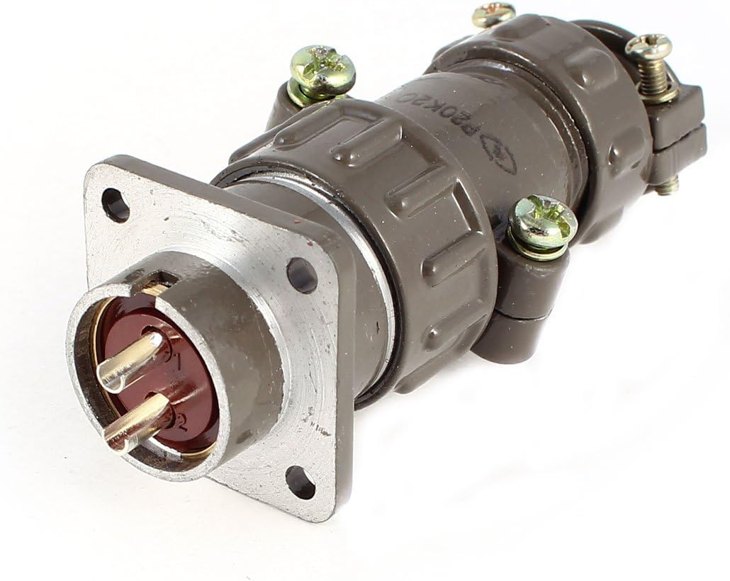 Aexit P20-2 2Pin Aviation Connector, front view showing the flange and pins.