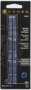 Cross Fountain Pen Ink Cartridge - Blue - 6-Pack - Writing Instrument Refill for Consistent Ink Flow - Quick Replacement - Fast-Drying & Fade-Resistant - Seamless Chemical Compatibility