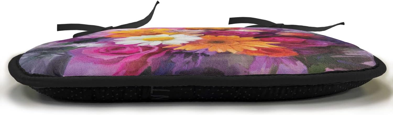 Lunarable Watercolor Flower Chair Cushion Pads Set of 2, Bouquet Design Rose Daisy and Gerbera Bridal Romantic Print, Anti-Slip Seat Padding for Kitchen & Patio, 16"x16", Purple Orange Pink