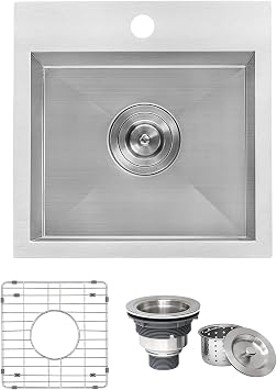 Ruvati 15 x 15 inch Drop-in Topmount Bar Prep Sink 16 Gauge Stainless Steel Single Bowl - RVH8115