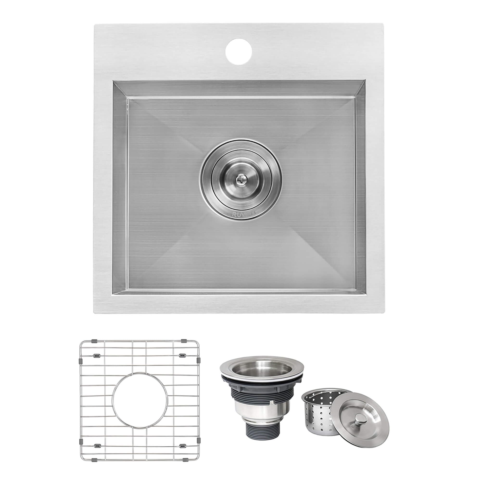 Ruvati 15 x 15 inch Drop-in Topmount Bar Prep Sink 16 Gauge Stainless Steel Single Bowl - RVH8115