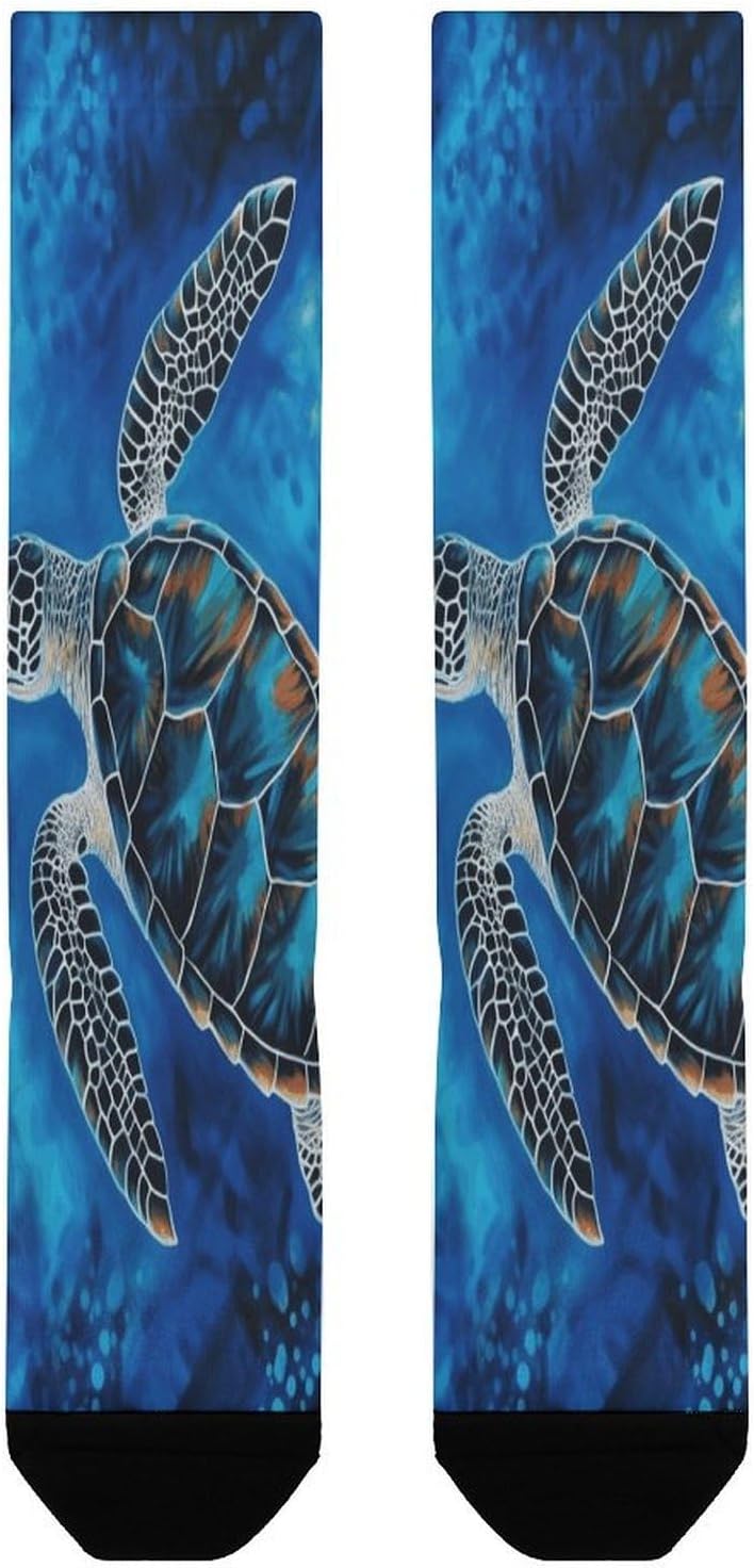 Sea Turtle Blue Mid-Calf Socks Women Warm Knee High Socks Cozy Hiking Skiing Soft Boot Mid Calf Stocking Unisex