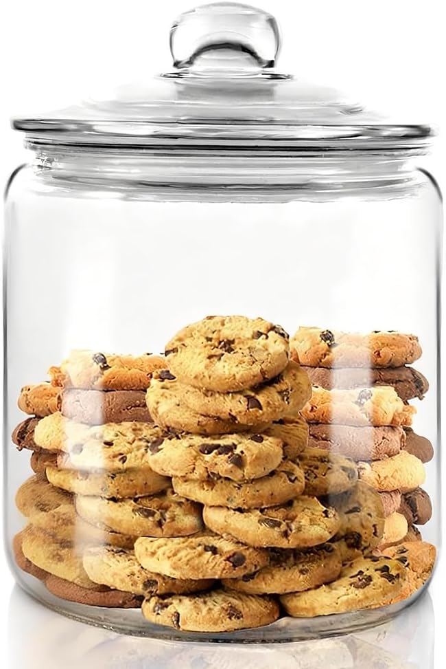 Airtight Glass Jar,Cookie Candy Penny Jar with Leak Proof Rubber Gasket Lid,1 Gallon Clear Round Big Household Multifunctional Storage Container with Silicone Reusable Food Bag for Cookies, Candies
