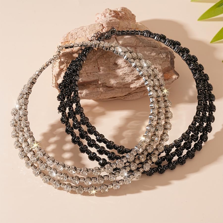 Rhinestone Choker Necklace for Women Sparkly Crystal Layer Choker Necklace Elegant Prom Bridal Wedding Jewelry - Image 4