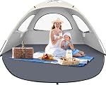Beach Tent for 3-4 Person, Lightweight Beach Tent Sun Shelter with UV Protection, 3 Mesh Roll Up Windows & 8.0mm Fiberglass, Easy Assemble