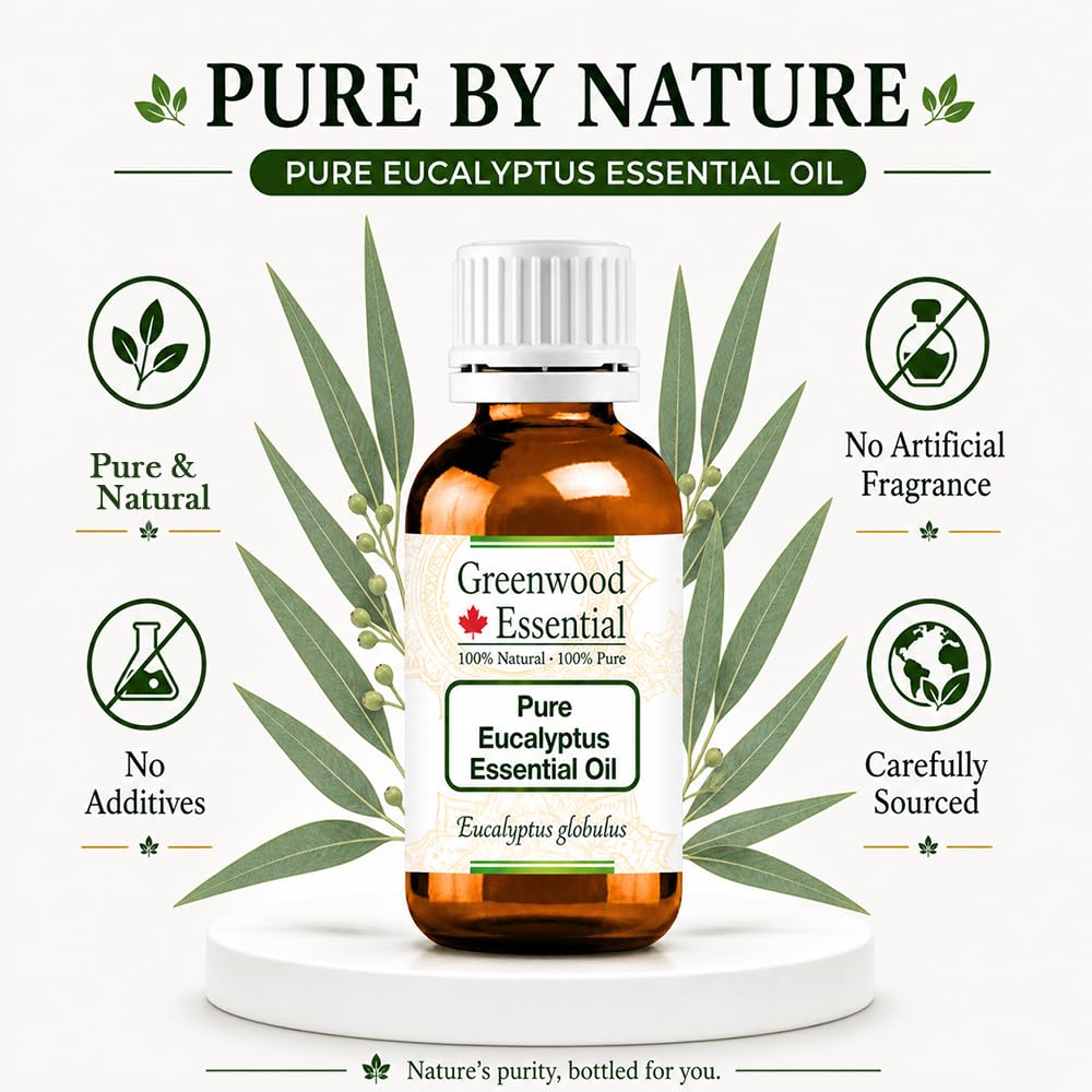 Greenwood Essential Naturreine Ätherisches Eukalyptusöl (Eucalyptus globulus) Dampfdestilliert 100ml X 2 (6.76 oz)