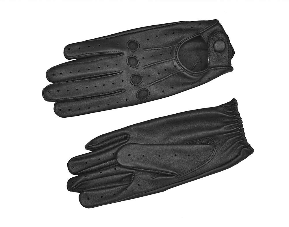 Sheepskin leather driving gloves for Women (Medium, Black)