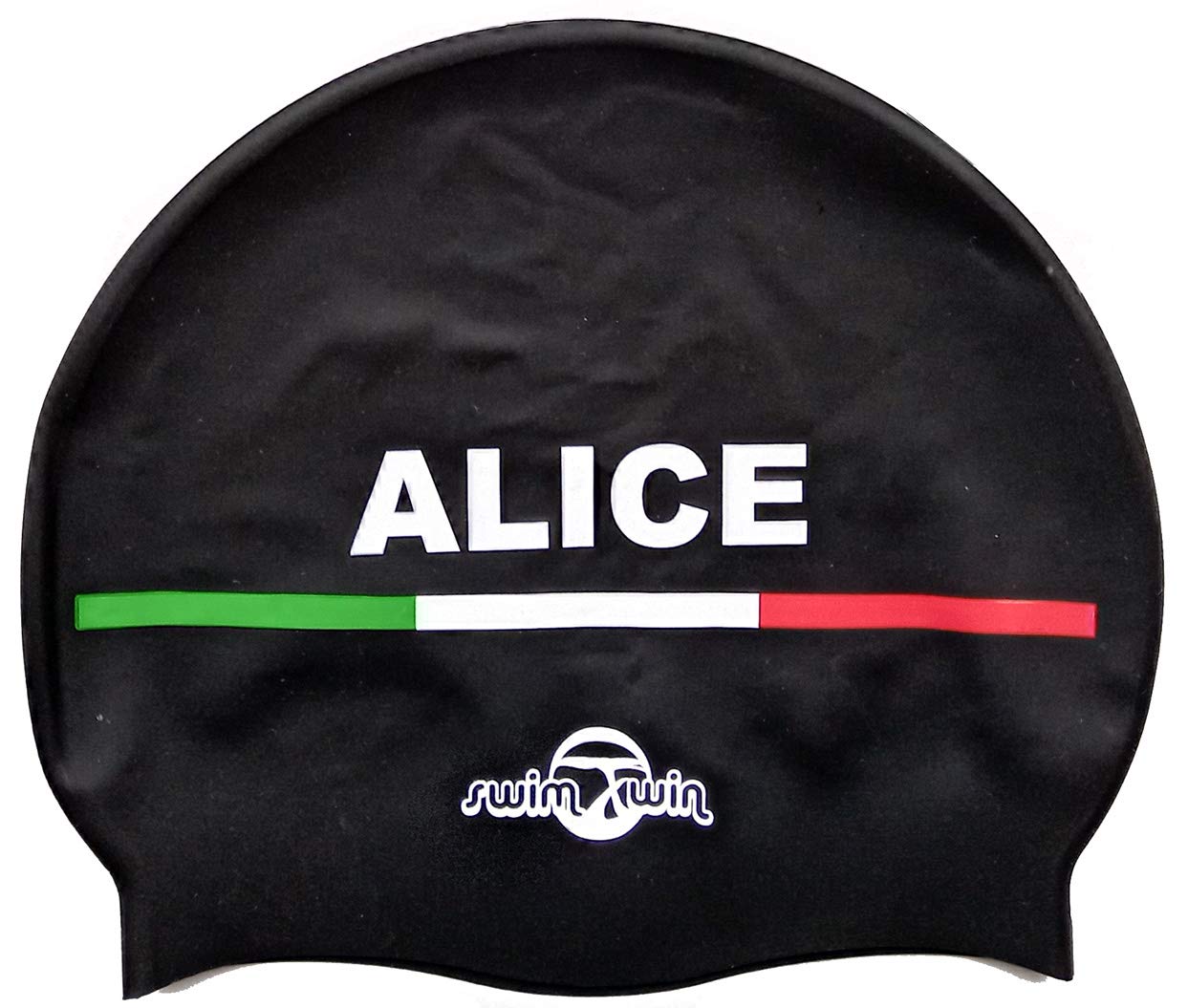 Silicone Swimming Cap with Customized Name, Light Blue, Black, standard size - Image 2