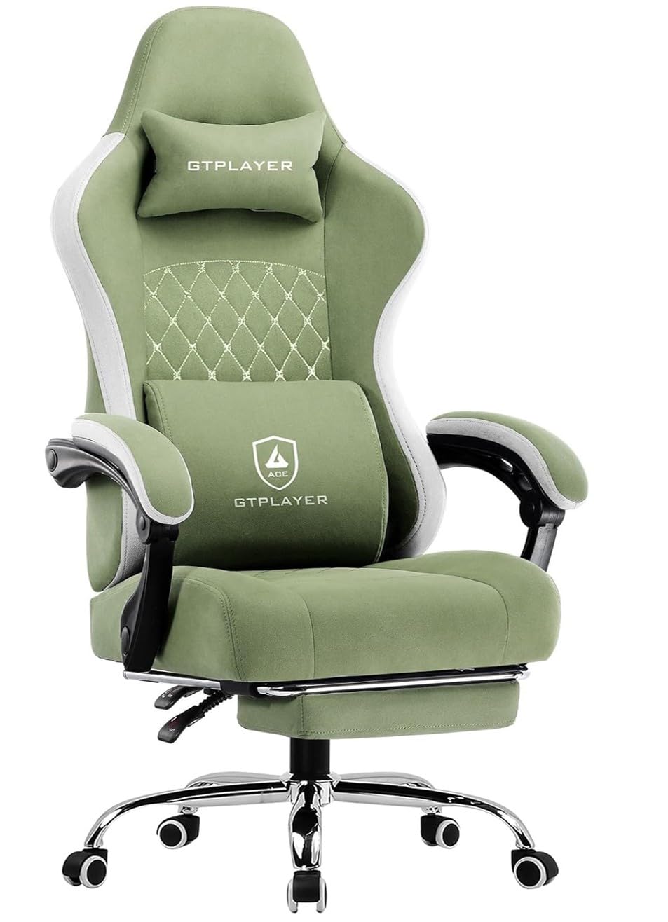 GTPLAYER Ergonomic Gaming Chair with Lumbar Cushion & Footrest, Premium Fabric, Office Chair for Work, Study Chair with Linked Armrests, Adjustable Headrest, 1 Year Warranty (Green)