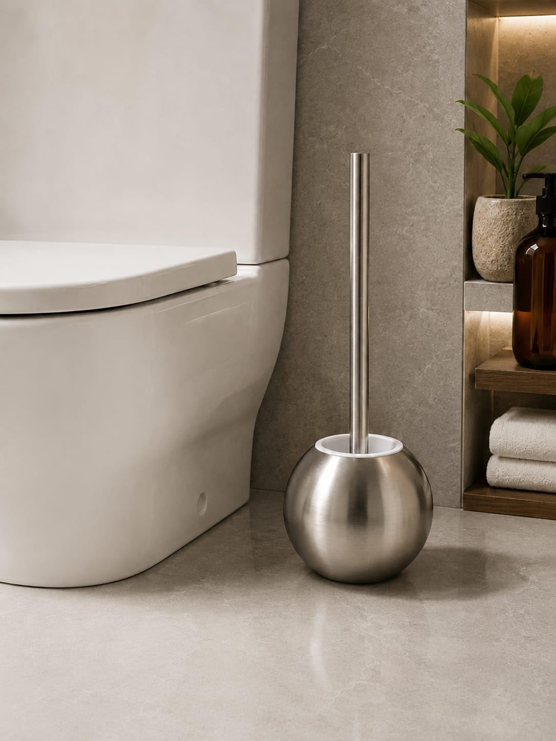B-Monk® Deluxe Stainless Steel Toilet Brush and Holder Set – Premium Spherical Rustproof Bathroom Bowl Cleaner Wand with Hygienic Inner Plastic Lining, Ergonomic Long Handle | (Silver)-image-30