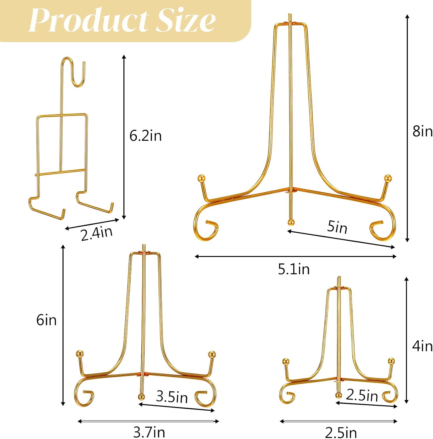 6 Pcs 3 Size Gold Plate Stands for Display, 4 6 8 Inch Plate Holder & 6-Cup and Saucer Display Stand for Displaying Picture Frames, Book, Card, Bowl, Decorative Plates