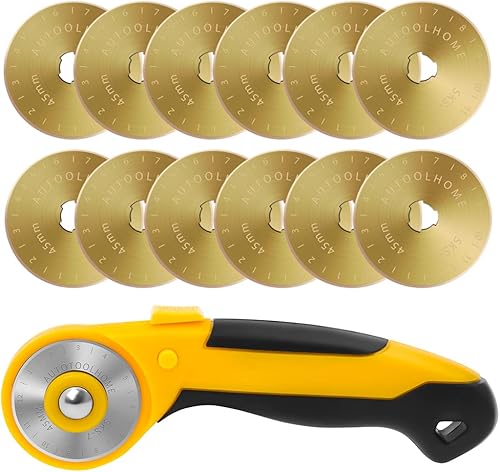 Miniatura 10 de AUTOTOOLHOME Cortador giratorio de 45 mm automático para telas. Juego de 5 cuchillas de titanio de repuesto, 5 cuchillas giratorias con dientes