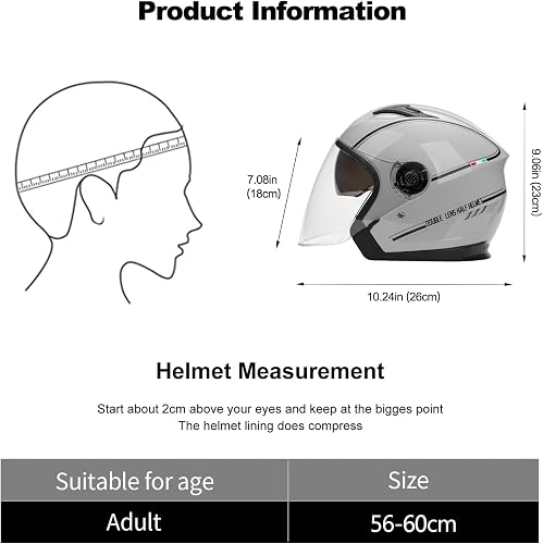 LIONCIANO Casque Jet Double Visière Rétro Scooter/Moped(Gris) - 6