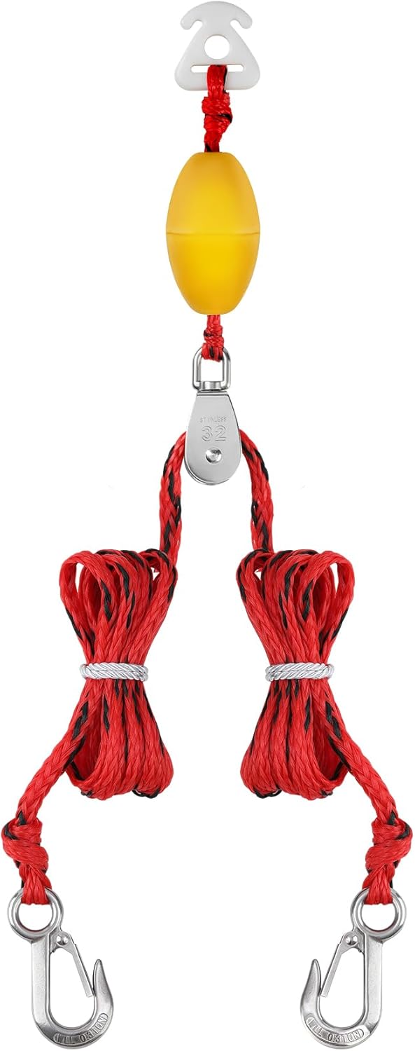 Boat Tow Harness for Tubing,Boat Tow Rope with Quick Connector Stainless Steel Hooks&Pully, Floating Self Centering Tow Harness for BoatTubing, Water Skiing, Wakeboarding