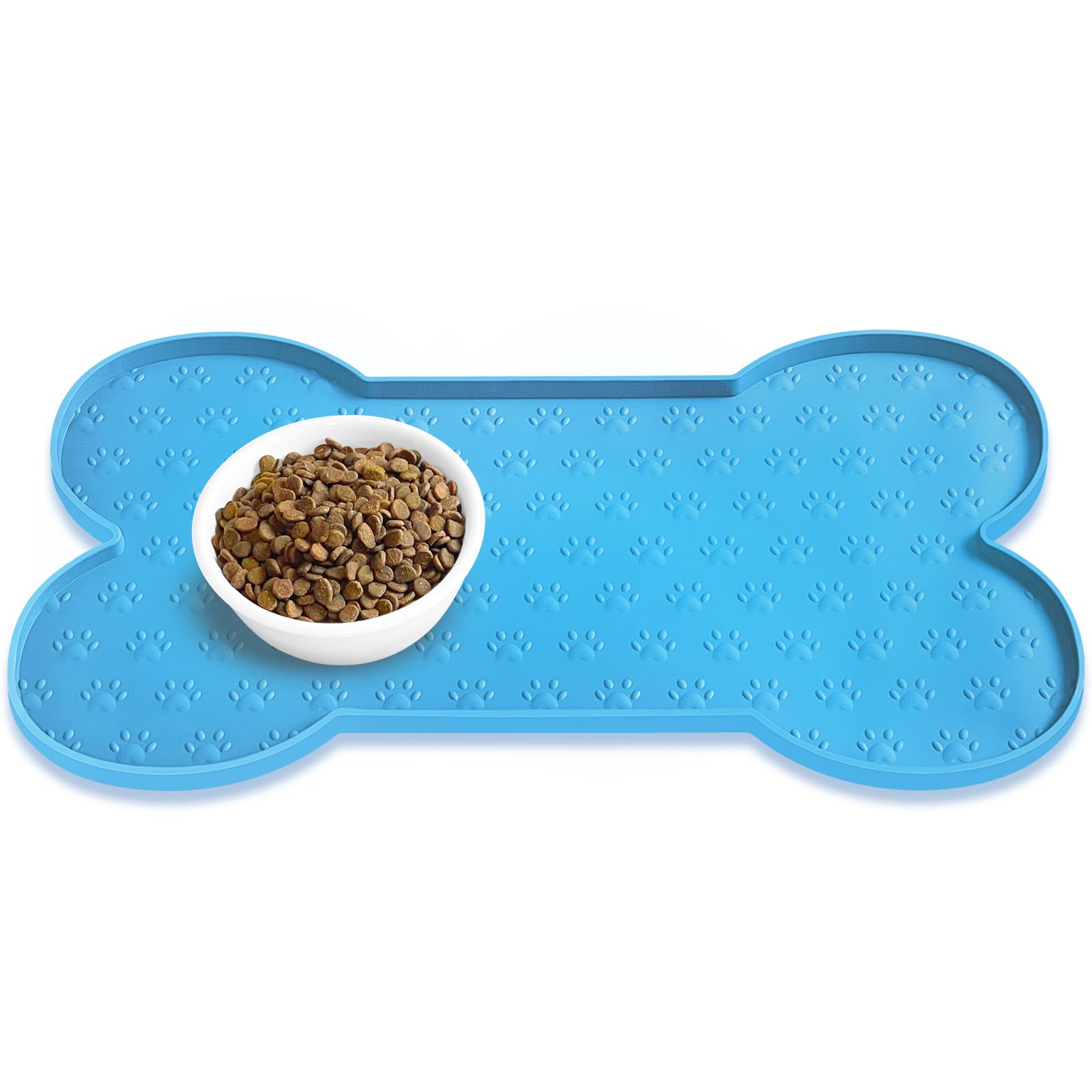 PWTAA Anti-Slip Silicone Dog Bowl Mat Thicker Pet Placemat Waterproof Cat Feeder Pad with Raised Edge Suitable for Small Medium-Sized Dogs Cats Eating Tray — image 1