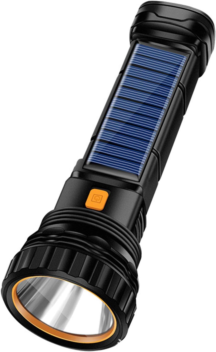 Solar/Rechargeable 1000 Lumen LED Flashlight. High/Low Beam, Built in Solar Panel Charges Indoors or Out, USB Cable Included for Quick Charge