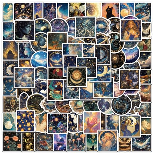 insidemoon 100 Pieces Fantasy Dreamworld Starry Sky Stickers for Laptop Water Bottle, Cartoon Fancy Galaxy Stickers for Scrapbook Luggage Skateboard Guitar, Aesthetic Art Celestial Decals