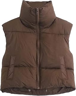 Women's Winter Crop Puffer Vest Stand Collar Sleeveless Lightweight Warm Outerwear Puffy Padded Zip Up Gilet