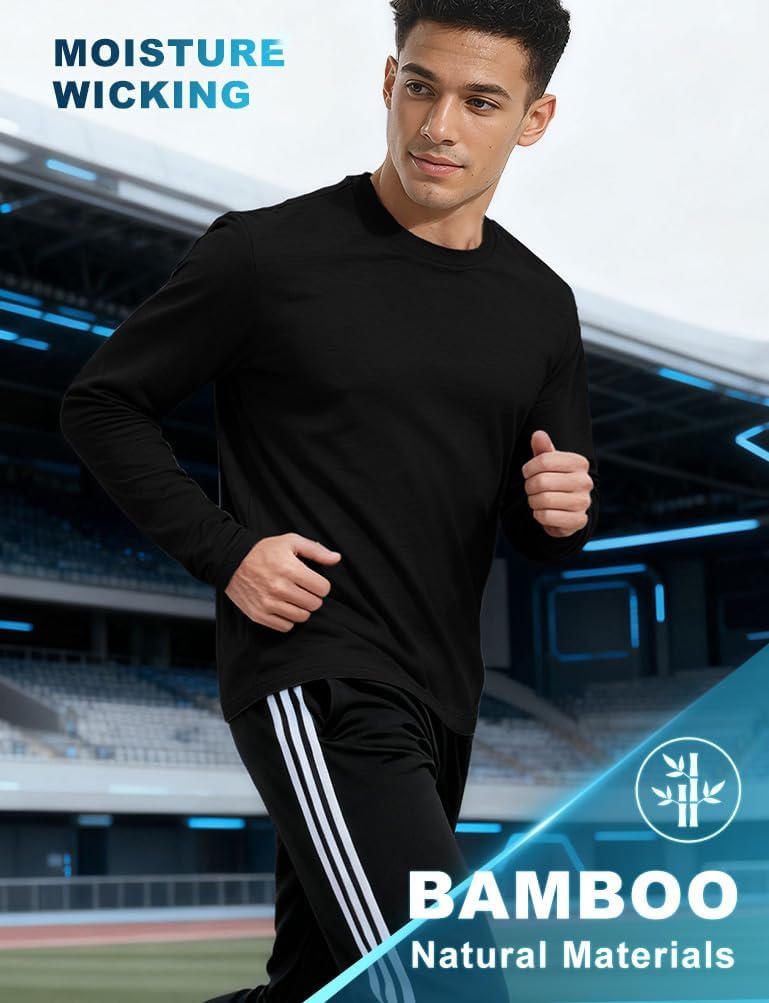 Men’s Bamboo Viscose Long Sleeve Shirts Moisture Wicking Quick Dry Breathable Thermal Lightweight Athletic Workout Gym - Image 2